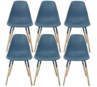 Lot de 6 Chaises Polypropylène Bleu et Bois - FLUK - ALTOBUY Bleu G