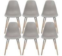 Lot de 6 Chaises Polypropylène Taupe et Bois - FLUK - ALTOBUY Gris G