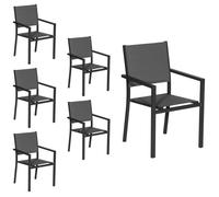 Happy Garden - Lot de 6 chaises rembourrées en aluminium anthracite - textilène gris
