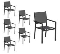 Happy Garden - Lot de 6 chaises rembourrées en aluminium anthracite - textilène gris