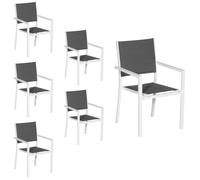 Lot de 6 chaises rembourrées en aluminium blanc - textilène gris
