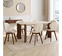 IDMarket - Lot de 6 chaises ROBINE en Tissu Chenille Beige Pieds Noyer