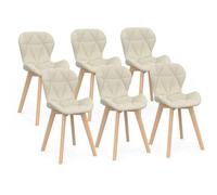 Lot De 6 Chaises Robine En Tissu Beige Pour Salle À Manger