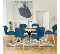IDMARKET Lot de 4 chaises de salle à manger ROBINE en tissu bleu