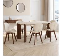 IDMarket - Lot de 6 chaises ROBINE en Tissu Chenille Beige Pieds Noyer