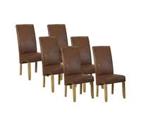 Lot de 6 chaises SANTOS - Microfibre aspect cuir vieilli - Pieds bois clair