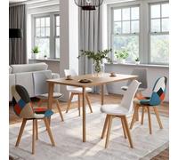 IDMarket Lot de 6 chaises Sara scandinaves – 2 blancs, 2 gris clair, 2 patchworks multi-couleurs