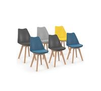 Lot de 6 chaises scandinaves sara mix color bleu x2, gris clair, gris foncé x2, jaune