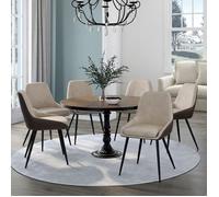 Lot de 6 chaises THALYA bi-matière en tissu et PU marron et taupe pour salle à manger