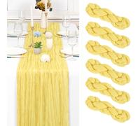 Lot de 6 chemins de table en étamine, jaune clair, 3 m de long, semi-transparents, style bohème ou rustique, décoration de table de mariage, arche, drapage, fête prénuptiale, fête de vacances