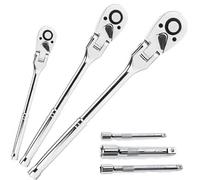 Lot de 6 clés à cliquet en acier - Tête flexible - Design rotatif à 180 degrés - 1/4" - 3/8" - 1/2"