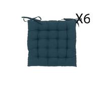 Lot de 6 coussins de chaise, coussin d'assise en coton coloris bleu foncé - Longueur 38 x Profondeur 38 x Hauteur 4.5 cm --