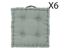 Lot de 6 coussins de sol carré, coussin d'assise en coton coloris vert céladon - Longueur 40 x Profondeur 40 x Hauteur 8 cm