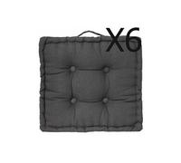 Lot de 6 Coussins de sol en coton très tendance, Coloris Gris Foncé , 40 x 40 x H8 cm --
