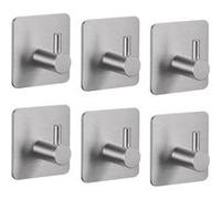Lot de 6 crochets de fixation muraux adhésifs, cuisine, salle de bains - Acier inoxydable - Chrome - Linxor Gris