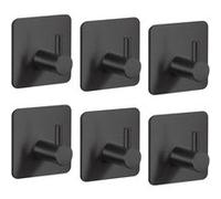 Lot de 6 crochets de fixation muraux adhésifs, cuisine, salle de bains - Acier inoxydable - Noir - Linxor Noir