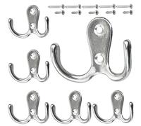 Lot de 6 crochets de porte, crochets doubles avec 24 vis, crochets rétro argentés pour porte et mur, crochets de porte en métal robuste à visser pour suspendre robe, serviette(argent, 6 pièces)