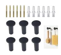 Lot de 6 Crochets Muraux Noirs à Tête Ronde Monotrou, Patère Murale à Visser Kit Complet avec Chevilles et Vis Double Filet, Crochets Robustes pour Cuisine, Salle de Bain, Salon et Rangement Mural