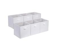 Lot de 6 Cubes de Rangement Pliables en Tissu Blanc Uni avec Poignées, Boîtes de Rangement 33 x 33 x 33 cm pour Ma PORTANT AMOVIBLE