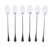 Lot de 6 cuillères à long manche en acier inoxydable avec bol rond lisse idéal pour le thé, le café, le ragoût et les besoins quotidiens de repas à la maison Argenté