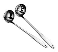 Lot de 6 cuillères à soupe et écumoire en acier inoxydable 304, passent au lave-vaisselle avec long manche ergonomique et trou de suspension, couverts de cuisine idéaux pour soupes, ragoûts et hotpot