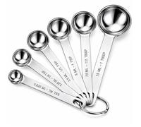 Lot de 6 Cuillères Doseuses Rondes en Acier Inoxydable, Graduations ml/tsp/tbsp, Anneau de Rangement, pour Cuisine et Pâtisserie