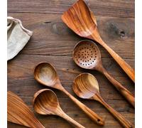 Lot de 6 cuillères en bois - Ustensiles de cuisine en bois - Cuillères sans spatule
