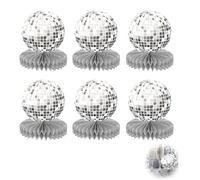 Lot de 6 décorations de fête disco en nid d'abeille argenté rétro des années 70, durables, faciles à installer pour anniversaire, fête dansante, événement, décoration de table, accessoires photo