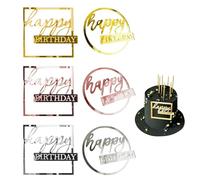 Lot de 6 décorations de gâteau de style Ins, Joyeux anniversaire, acrylique, paillettes dorées, décoration DIY pour gâteau d'anniversaire