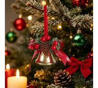 Lot de 6 décorations de Noël à suspendre faites à la main avec nœud rouge (F, 9 x 19 cm)