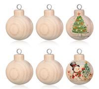 Lot de 6 décorations de Noël en Bois à Peindre soi-même, Boules Rondes en Bois, Boules en Bois pour l'artisanat, Ornements en Bois pour Arbres de Noël, Artisanat,Paulownia Balls Ornaments