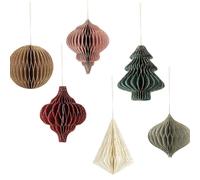 Lot de 6 Décorations de Noël en Nid d'abeille en Papier, 3D Ornements de Noëls à Suspendre à Paillettes, Boules en Nid d'abeille Décoration de Noëls pour Sapin de Noël, Mur et Plafond
