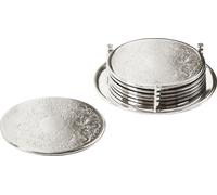Lot de 6 dessous-de-plat « Bruges » avec support, finition argentée raffinée, traitement anti-ternissure, diamètre 9 cm
