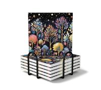 Lot de 6 dessous de verre carrés colorés avec ciel étoilé et forêt