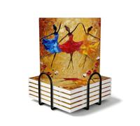 Lot de 6 dessous de verre carrés - Peinture à l'huile - Fille de ballet