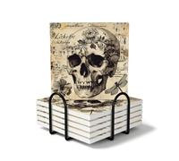 Lot de 6 dessous de verre carrés vintage avec support Motif tête de mort