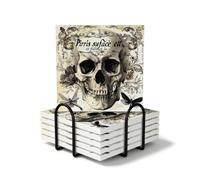Lot de 6 dessous de verre carrés vintage avec support Motif tête de mort