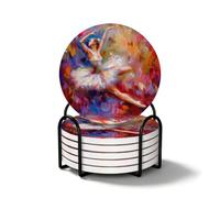Lot de 6 dessous de verre circulaires, peinture à l'huile, danseuse de ballet