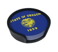 Lot de 6 dessous de verre en cuir avec support de rangement Motif drapeau de l'État de l'Oregon