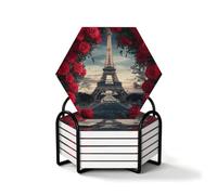 Lot de 6 dessous de verre hexagonaux roses romantiques Tour de Paris