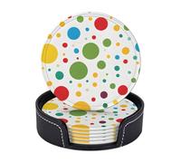 Lot de 6 Dessous de Verre Ronds Twister à Pois en Similicuir avec Support, imperméables, résistants à la Chaleur et antidérapants, pour protéger Votre Table (Cuisine, Salle à Manger, Bar, Bureau).