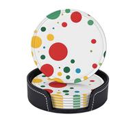 Lot de 6 Dessous de Verre Ronds Twister à Pois en Similicuir avec Support, imperméables, résistants à la Chaleur et antidérapants, pour protéger Votre Table (Cuisine, Salle à Manger, Bar, Bureau).