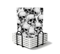 Lot de 6 dessous de verre vintage avec support carré Motif tête de mort