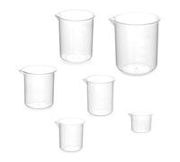 Lot de 6 Doseur Plastique 25/50/100/150/250/500ML Bécher Gradué | Tasses à Mesurer Résistant à la Chaleur Transparent pour Test en Laboratoire
