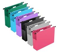 Lot de 6 Dossiers Suspendus Plastique A4, Fond Extensible 5cm Grand Capacité, avec Onglets tiquetables pour Classeur de Bureau 122