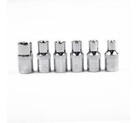 Lot de 6 douilles E4-E10 femelles pour douilles Torx 1/4 Argenté 6 pièces | Comprend E4, pour E5, E6, E7, E8, pour tailles E10, entraînement de 1/4", finition argent, traité thermiquement pour plus de