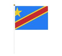 Lot de 6 drapeaux du Congo 14 x 21 cm - Petits drapeaux sur bâtons de bois avec dessus de lance - Mini drapeau pour défilés, élections, événements patriotiques