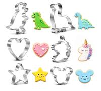 Lot de 6 emporte-pièces en acier inoxydable en forme de dinosaure, licorne, tête de souris, étoile et cœur pour pâtisserie, fondant, sandwich, pâtisserie pour enfants