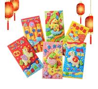 Lot de 6 enveloppes d'argent chinoises 3D 2026 « Good Luck » - Brodées en 3D - Rouge - Pour amis, personnes âgées, mariage, vacances, pendaison de crémaillère