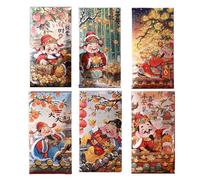 Lot de 6 enveloppes , motif dessin animé rouge Hong Bao | Paquets chinois rouges très résistants, enveloppes pour argent liquide, enveloppes pour mariage